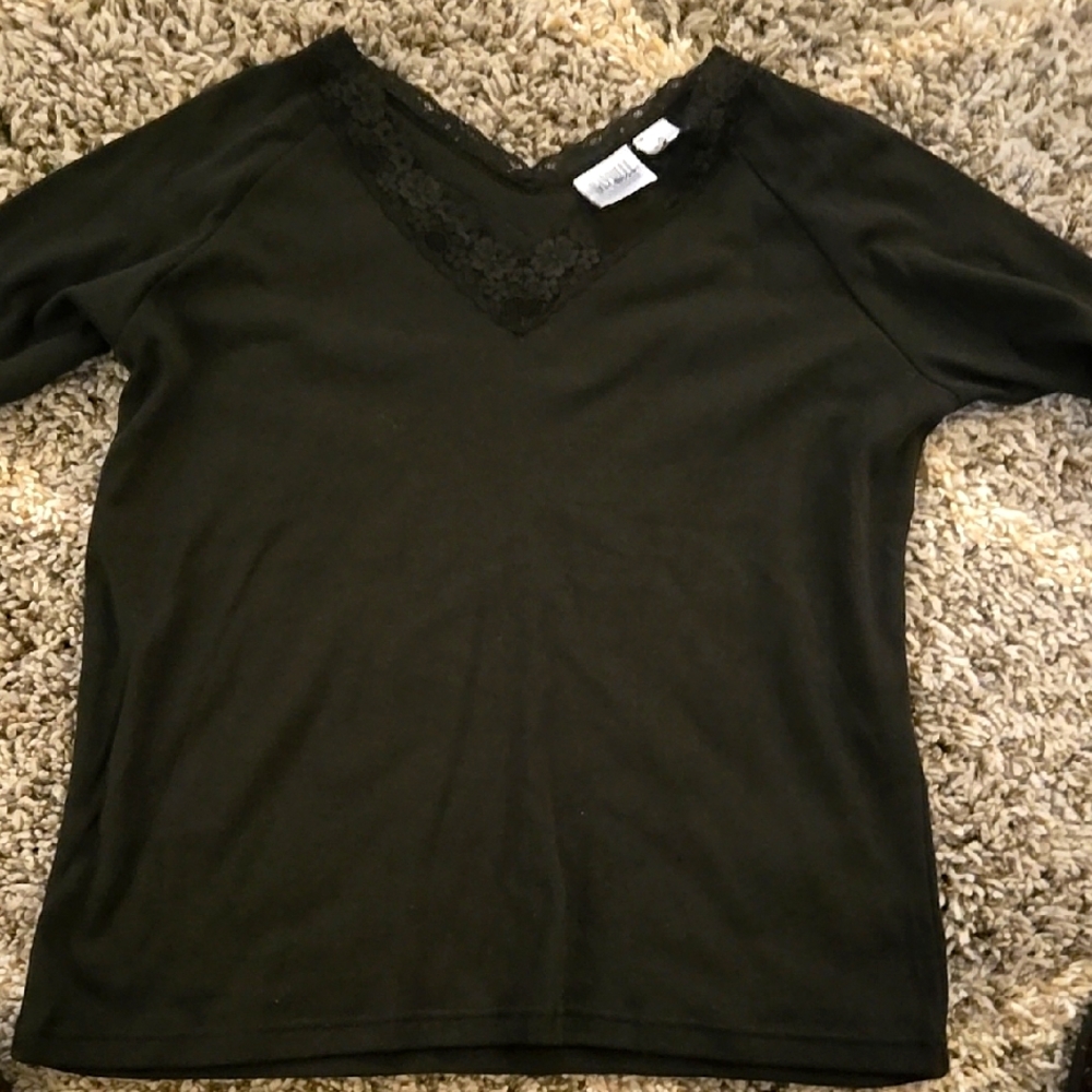 Black V-Neck Top with Lace Detail